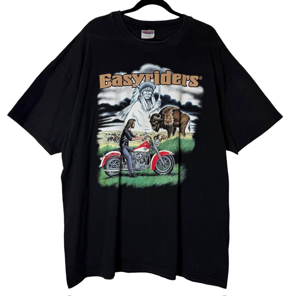 Vintage 90s Easyriders Native Chief Buffalo Motorcycle T-Shirt Mens 2XL Black